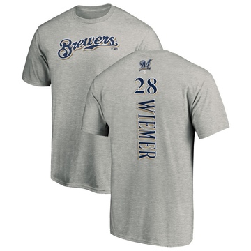 Men's Milwaukee Brewers Joey Wiemer ＃28 Backer T-Shirt Ash