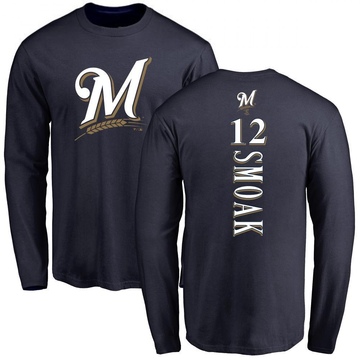 Men's Milwaukee Brewers Justin Smoak ＃12 Backer Long Sleeve T-Shirt - Navy