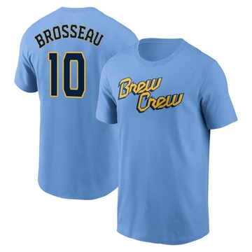 Men's Milwaukee Brewers Mike Brosseau ＃10 Powder 2022 City Connect Name & Number T-Shirt - Blue