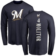 Men's Milwaukee Brewers Paul Molitor ＃4 Backer Long Sleeve T-Shirt - Navy