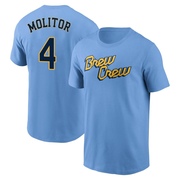 Men's Milwaukee Brewers Paul Molitor ＃4 Powder 2022 City Connect Name & Number T-Shirt - Blue