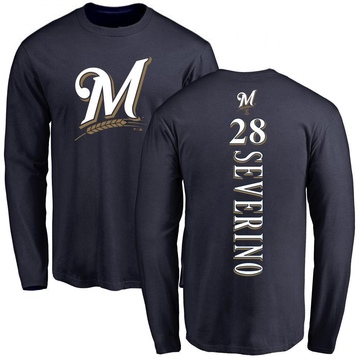 Men's Milwaukee Brewers Pedro Severino ＃28 Backer Long Sleeve T-Shirt - Navy