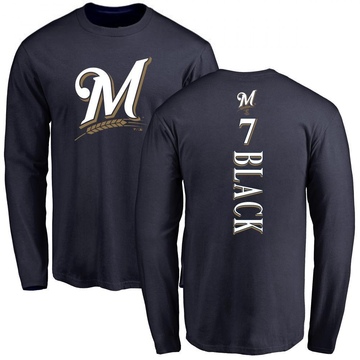 Men's Milwaukee Brewers Tyler Black ＃7 Backer Long Sleeve T-Shirt - Navy