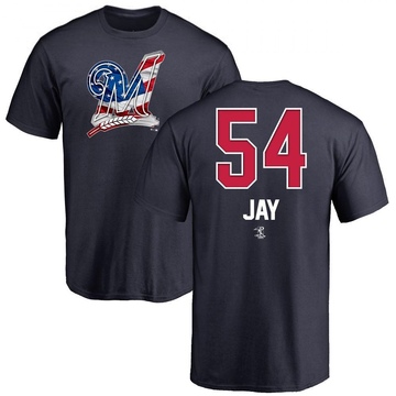 Men's Milwaukee Brewers Tyler Jay ＃54 Name and Number Banner Wave T-Shirt - Navy