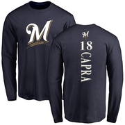 Men's Milwaukee Brewers Vinny Capra ＃18 Backer Long Sleeve T-Shirt - Navy