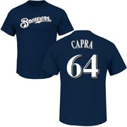 Men's Milwaukee Brewers Vinny Capra ＃64 Roster Name & Number T-Shirt - Navy