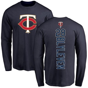 Men's Minnesota Twins Bert Blyleven ＃28 Backer Long Sleeve T-Shirt - Navy