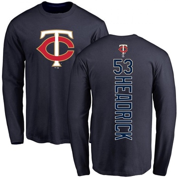 Men's Minnesota Twins Brent Headrick ＃53 Backer Long Sleeve T-Shirt - Navy