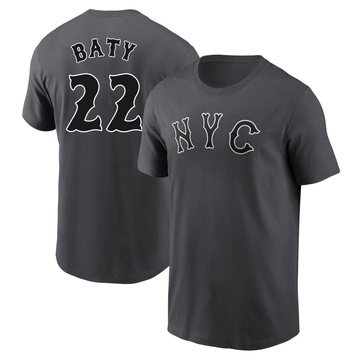 Men's New York Mets Brett Baty ＃22 Graphite 2024 City Connect Fuse Name & Number T-Shirt