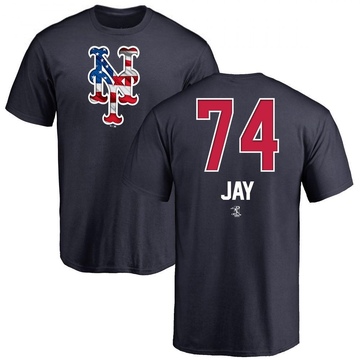 Men's New York Mets Tyler Jay ＃74 Name and Number Banner Wave T-Shirt - Navy