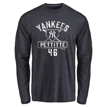 Men's New York Yankees Andy Pettitte ＃46 Base Runner Long Sleeve T-Shirt - Navy