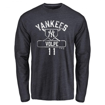 Men's New York Yankees Anthony Volpe ＃11 Base Runner Long Sleeve T-Shirt - Navy