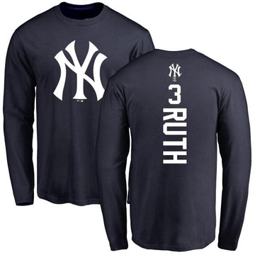 Men's New York Yankees Babe Ruth ＃3 Backer Long Sleeve T-Shirt - Navy