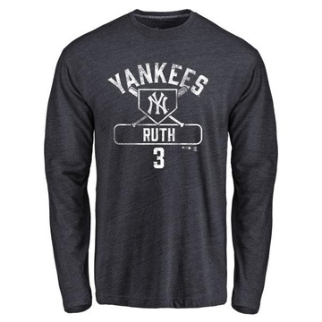 Men's New York Yankees Babe Ruth ＃3 Base Runner Long Sleeve T-Shirt - Navy