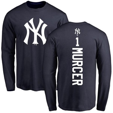 Men's New York Yankees Bobby Murcer ＃1 Backer Long Sleeve T-Shirt - Navy