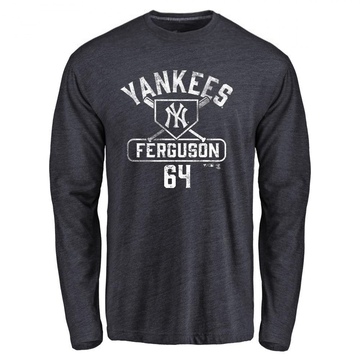 Men's New York Yankees Caleb Ferguson ＃64 Base Runner Long Sleeve T-Shirt - Navy