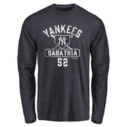 Men's New York Yankees CC Sabathia ＃52 Base Runner Long Sleeve T-Shirt - Navy