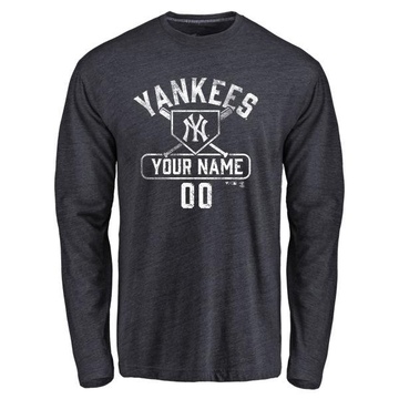 Men's New York Yankees Custom ＃00 Base Runner Long Sleeve T-Shirt - Navy