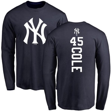 Men's New York Yankees Gerrit Cole ＃45 Backer Long Sleeve T-Shirt - Navy