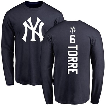 Men's New York Yankees Joe Torre ＃6 Backer Long Sleeve T-Shirt - Navy