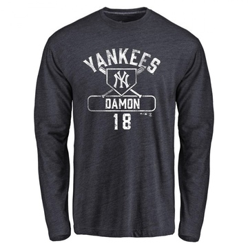 Men's New York Yankees Johnny Damon ＃18 Base Runner Long Sleeve T-Shirt - Navy