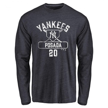 Men's New York Yankees Jorge Posada ＃20 Base Runner Long Sleeve T-Shirt - Navy