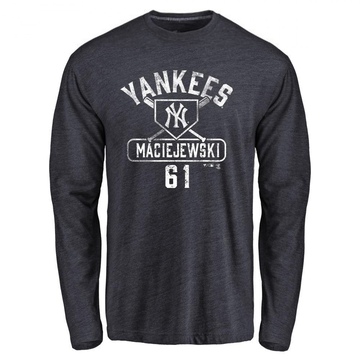 Men's New York Yankees Josh Maciejewski ＃61 Base Runner Long Sleeve T-Shirt - Navy