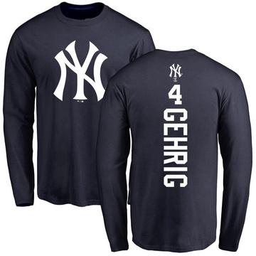 Men's New York Yankees Lou Gehrig ＃4 Backer Long Sleeve T-Shirt - Navy