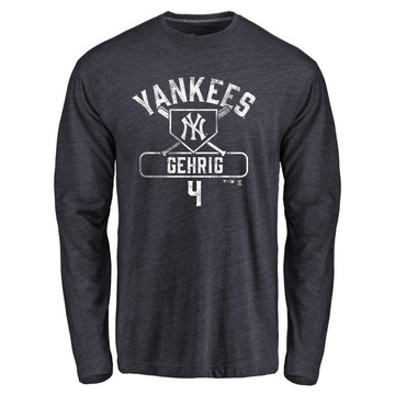 Men's New York Yankees Lou Gehrig ＃4 Base Runner Long Sleeve T-Shirt - Navy