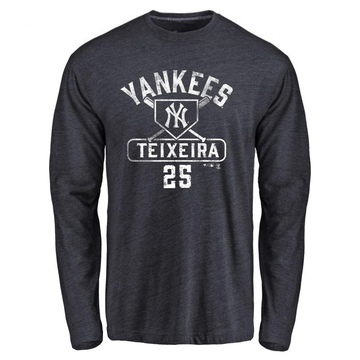 Men's New York Yankees Mark Teixeira ＃25 Base Runner Long Sleeve T-Shirt - Navy