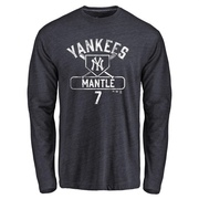 Men's New York Yankees Mickey Mantle ＃7 Base Runner Long Sleeve T-Shirt - Navy