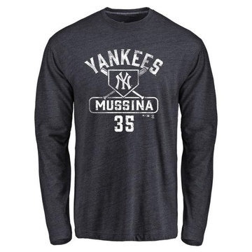 Men's New York Yankees Mike Mussina ＃35 Base Runner Long Sleeve T-Shirt - Navy