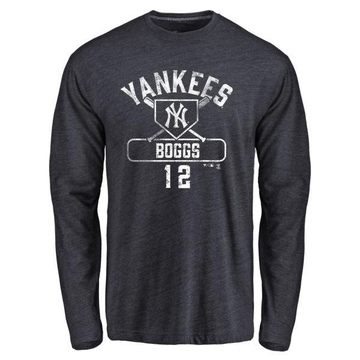 Men's New York Yankees Wade Boggs ＃12 Base Runner Long Sleeve T-Shirt - Navy