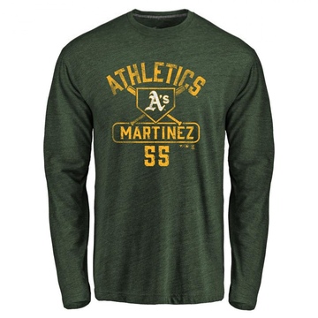 Men's Oakland Athletics Adrian Martinez ＃55 Base Runner Long Sleeve T-Shirt - Green