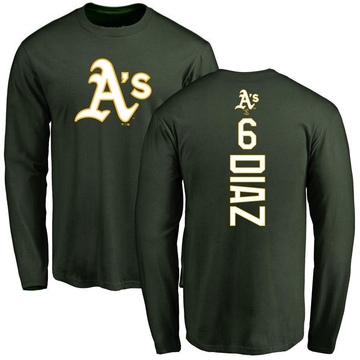 Men's Oakland Athletics Aledmys Diaz ＃6 Backer Long Sleeve T-Shirt - Green