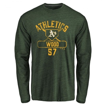 Men's Oakland Athletics Alex Wood ＃57 Base Runner Long Sleeve T-Shirt - Green