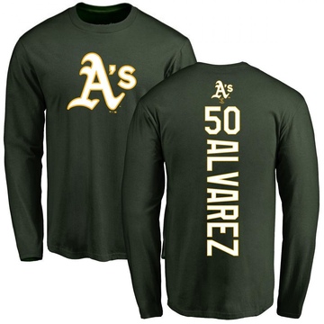 Men's Oakland Athletics Armando Alvarez ＃50 Backer Long Sleeve T-Shirt - Green