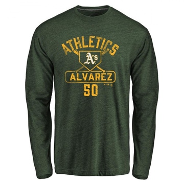 Men's Oakland Athletics Armando Alvarez ＃50 Base Runner Long Sleeve T-Shirt - Green