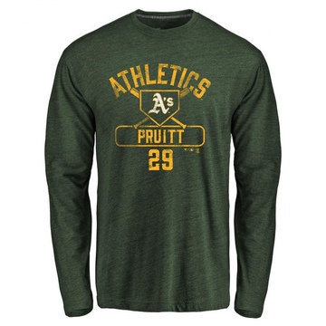 Men's Oakland Athletics Austin Pruitt ＃29 Base Runner Long Sleeve T-Shirt - Green