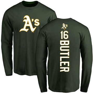 Men's Oakland Athletics Billy Butler ＃16 Backer Long Sleeve T-Shirt - Green