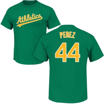 Men's Oakland Athletics Carlos Perez ＃44 Roster Name & Number T-Shirt - Green