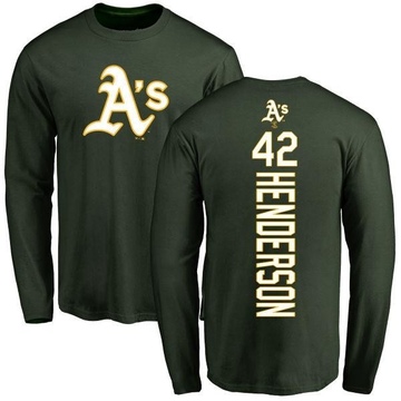 Men's Oakland Athletics Dave Henderson ＃42 Backer Long Sleeve T-Shirt - Green