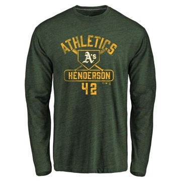 Men's Oakland Athletics Dave Henderson ＃42 Base Runner Long Sleeve T-Shirt - Green