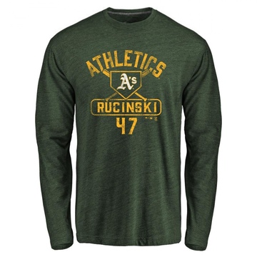 Men's Oakland Athletics Drew Rucinski ＃47 Base Runner Long Sleeve T-Shirt - Green