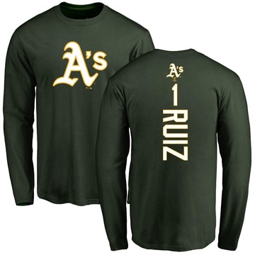 Men's Oakland Athletics Esteury Ruiz ＃1 Backer Long Sleeve T-Shirt - Green