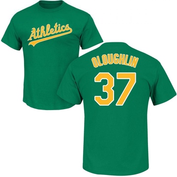 Men's Oakland Athletics Jack O'Loughlin ＃37 Roster Name & Number T-Shirt - Green