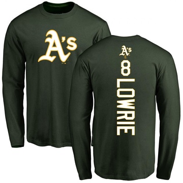 Men's Oakland Athletics Jed Lowrie ＃8 Backer Long Sleeve T-Shirt - Green