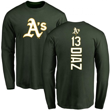 Men's Oakland Athletics Jordan Diaz ＃13 Backer Long Sleeve T-Shirt - Green