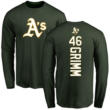 Men's Oakland Athletics Justin Grimm ＃46 Backer Long Sleeve T-Shirt - Green