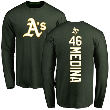 Men's Oakland Athletics Luis Medina ＃46 Backer Long Sleeve T-Shirt - Green